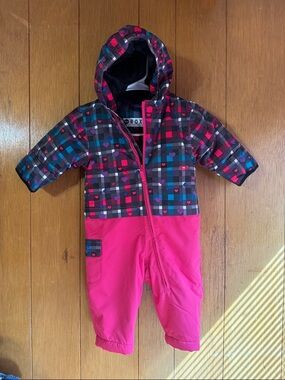 Roxy Pink & Multicolor Girls Plaid Heart Snowsuit
